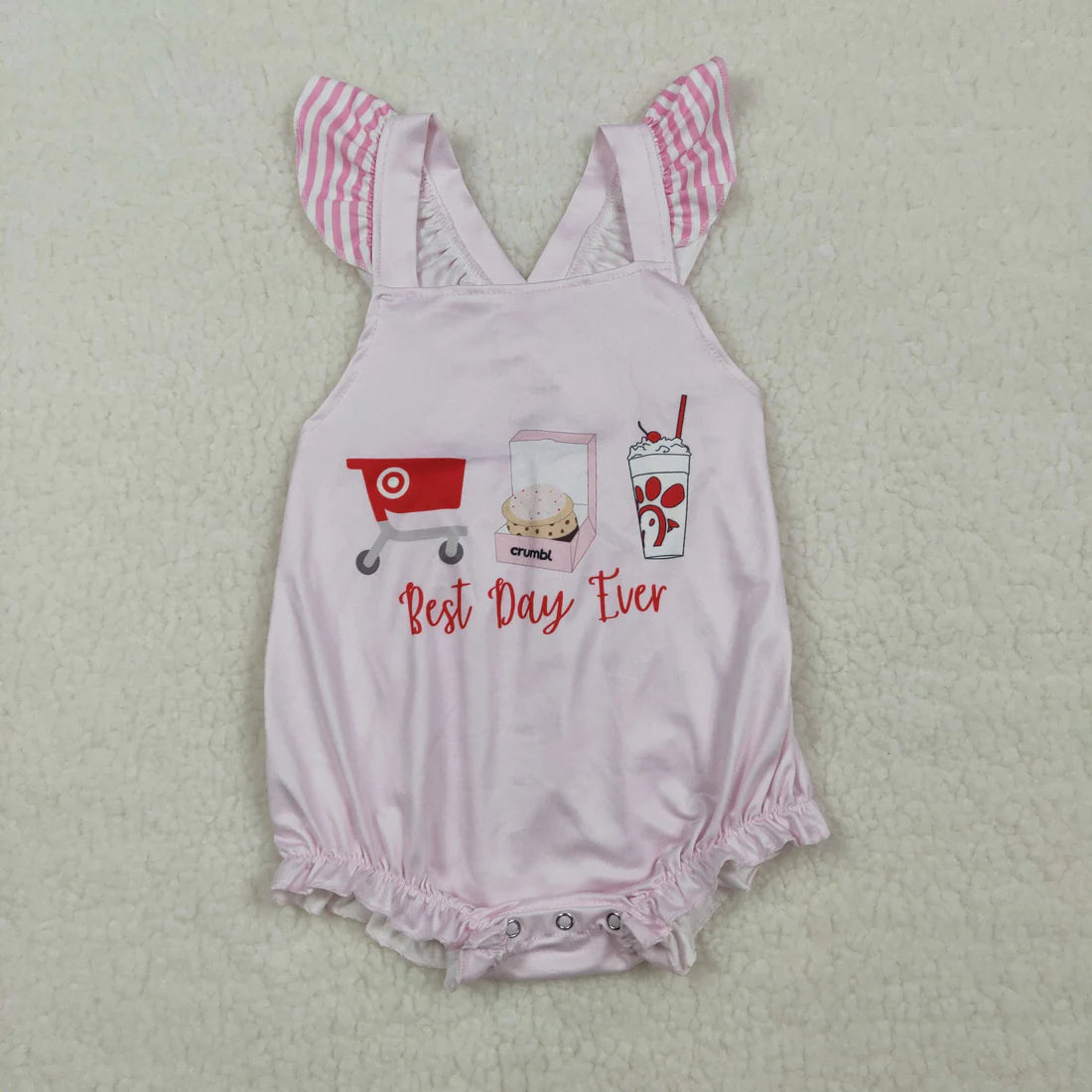 Sibling Baby Girls Pink Stripe Best Day Ever Tunic Ruffle Short Clothes Set Back Bow Rompers