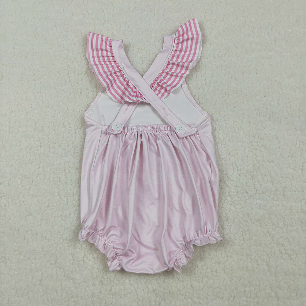 SR3780 "Best Day Ever" Pink Striped Ruffle Strap Baby Girls Summer Romper