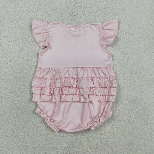 SR3825 Cherry Bows I'm Just a Girl Pink Print Baby Girls Flutter Sleeve Ruffles Summer Romper