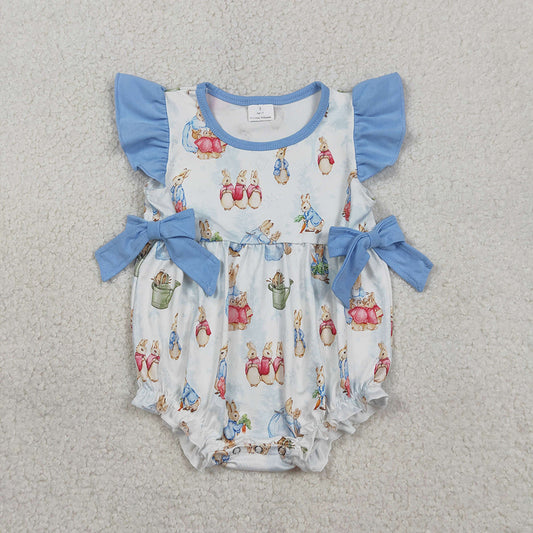 SR3833 Bunny Print Baby Girls Easter Romper