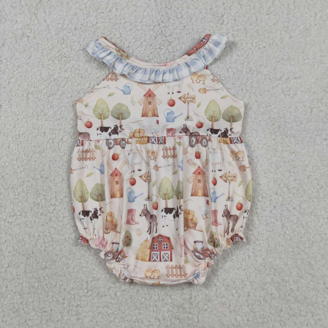 Farm Animal Print Sumer Shorts Outfit+Bubble Romper For Sibling Sister