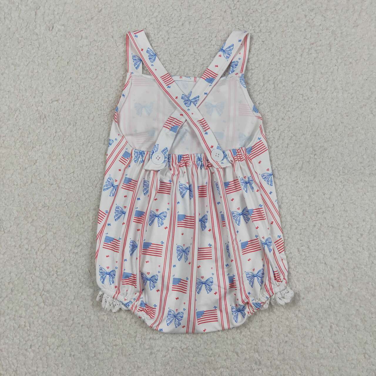 SR3862 Baby Girls 4th of July Bubble Strap Romper With Bow