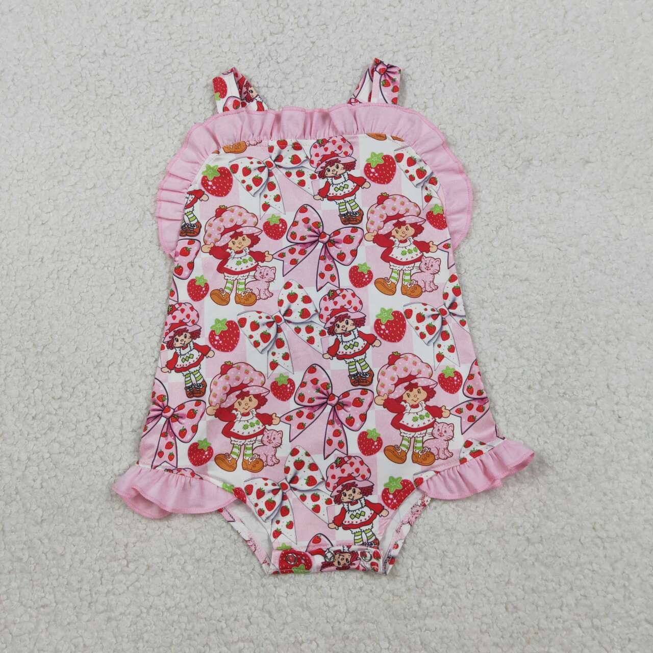 Sibling Baby Strawberry Girls Bows Tunic Ruffle Short Clothes Set Back Bow Rompers