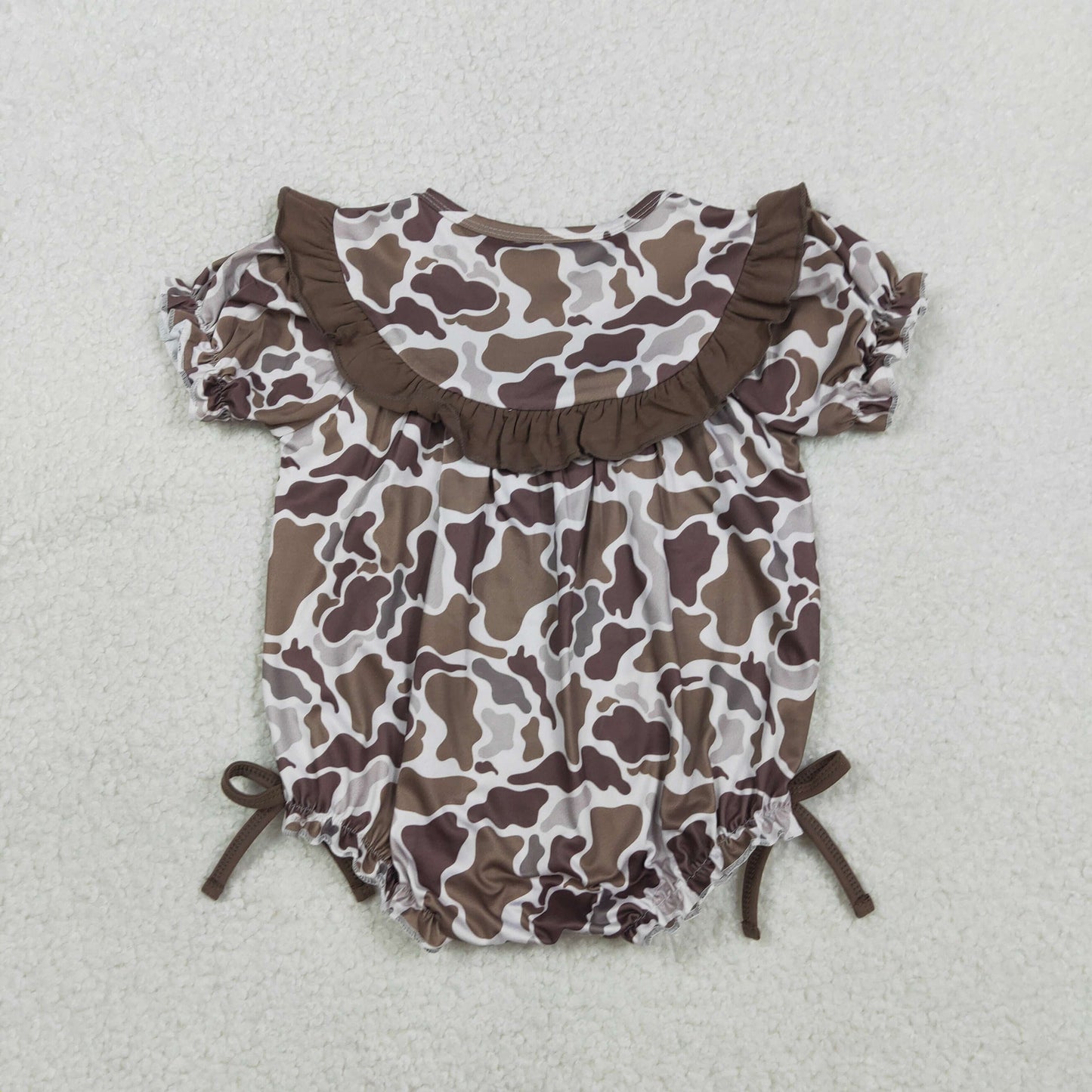 Sibling Embroidery Mama's Boy Girl Brown Camo Shorts Clothes Set Dress Rompers