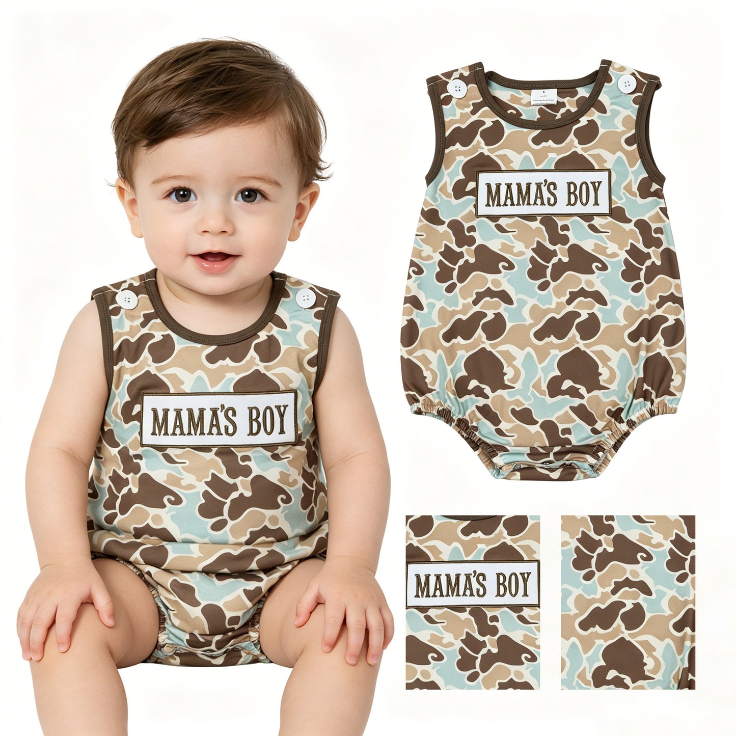 SR3907 MAMAS BOY Embroidery Camo Baby Boys Sleeveless Romper