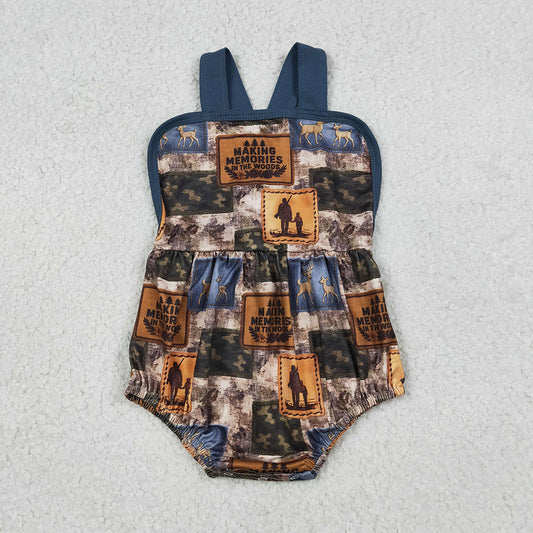 SR3925  Deer Camo Hunting Print Baby Boys Summer Strap Romper