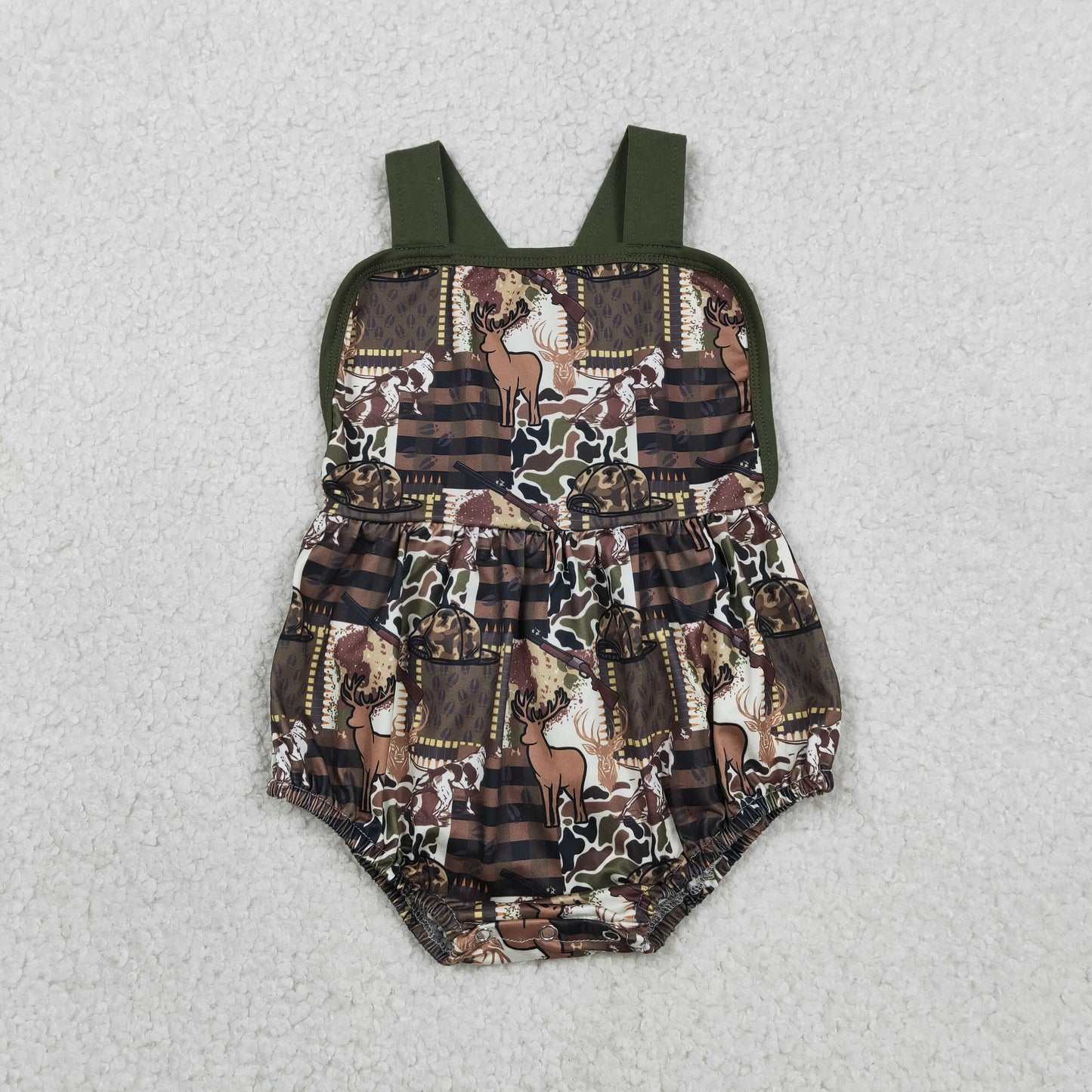 Sibling Baby Boys Strap Southern Camo Hunting Rompers