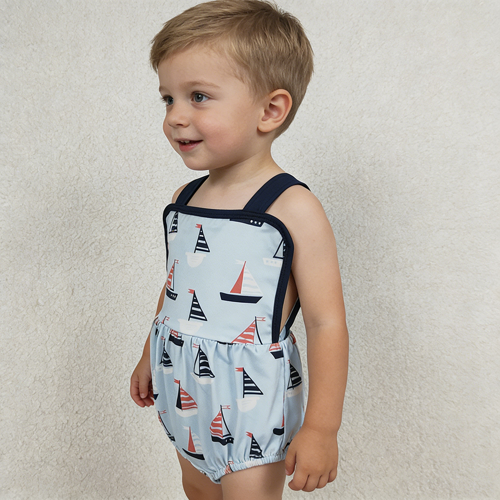 SR3945 Boys’ Sailboat Strap Backless Romper