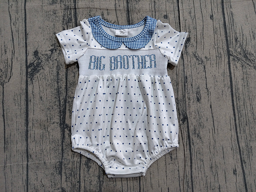 SR3890  Preorder Big Brother Dots Print Baby Boys Doll Collar Romper