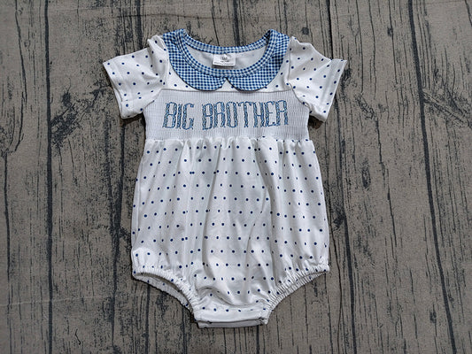 SR3890  Preorder Big Brother Dots Print Baby Boys Doll Collar Romper