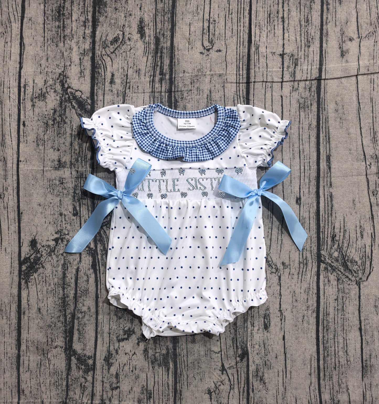 SR3981 Preorder Little Sister Dots Print Baby Girls Summer Romper