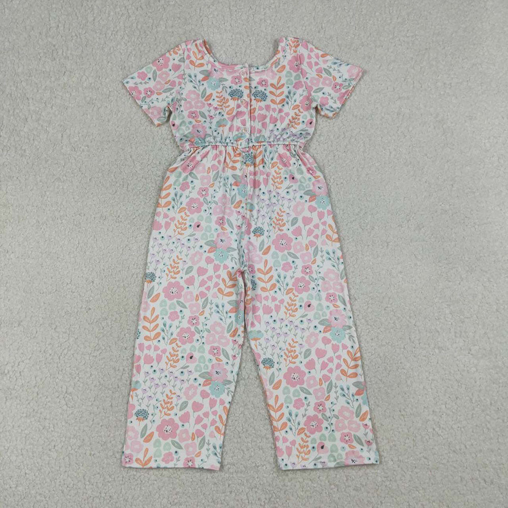 SR3987 Baby Girls’ Pink Floral Jumpsuit Straight Romper – Cute & Comfy Everyday