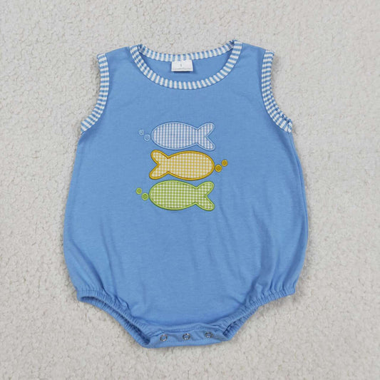 Sibling Baby Boys Embroidery Fish Short Sleeve Top with Shorts Outfit +Romper