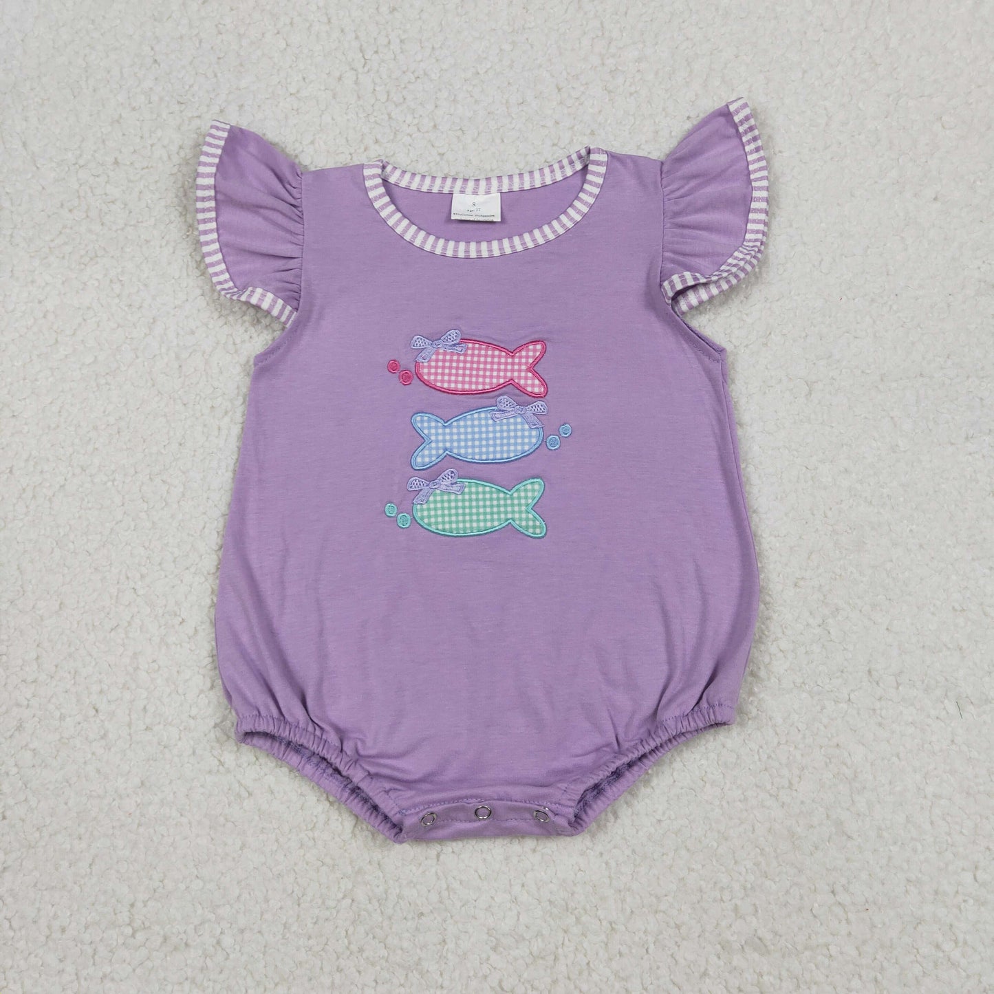 Kids Gingham Fish Embroidery Set - Summer Striped Outfit Sibling
