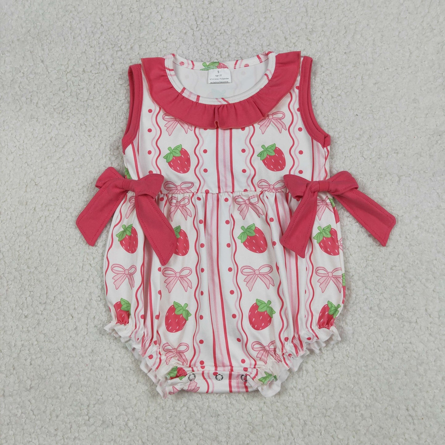 Matching Sisters Strawberry Print Summer Ruffle Outfits & Romper for Baby Girls