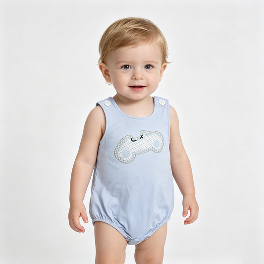 SR4013 Car Dots Light Blue Baby Boys Sleeveless Romper