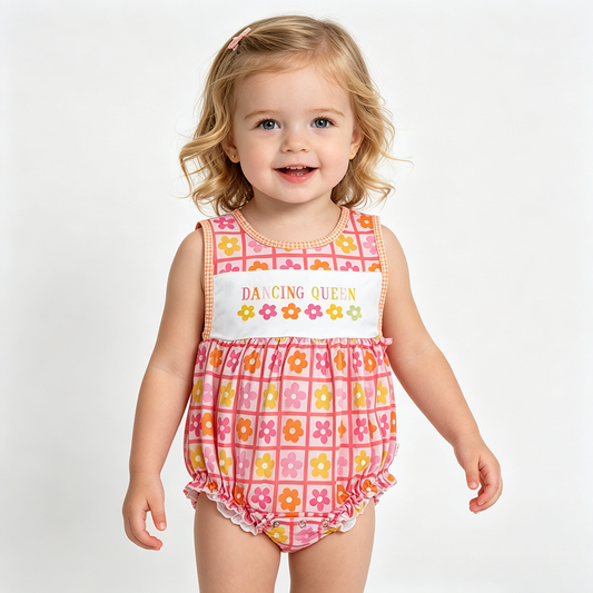 Dancing Queen Bubble Romper, Infant Summer Outfit with Belt