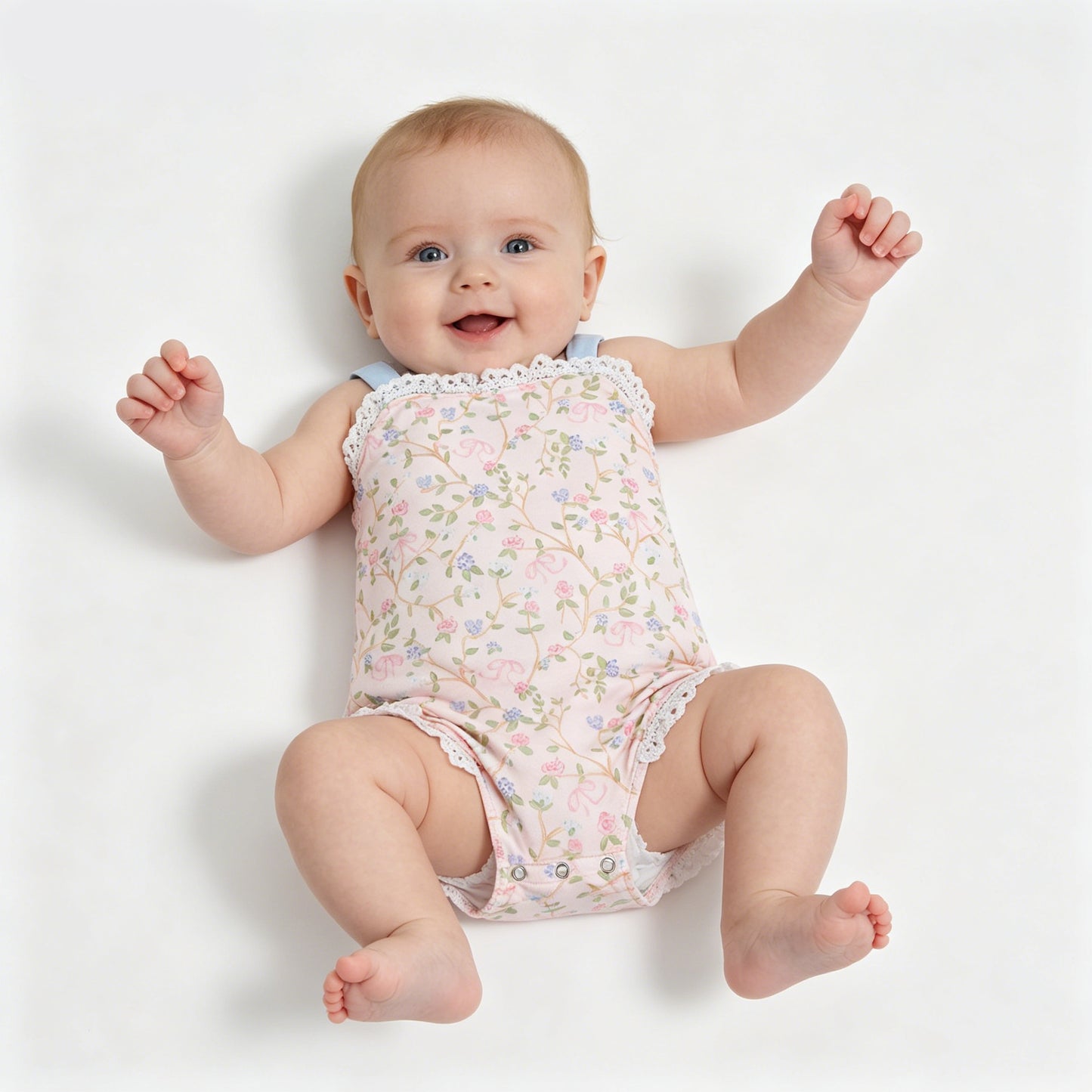 Small Flowers Print Baby Girls Summer Strap Romper