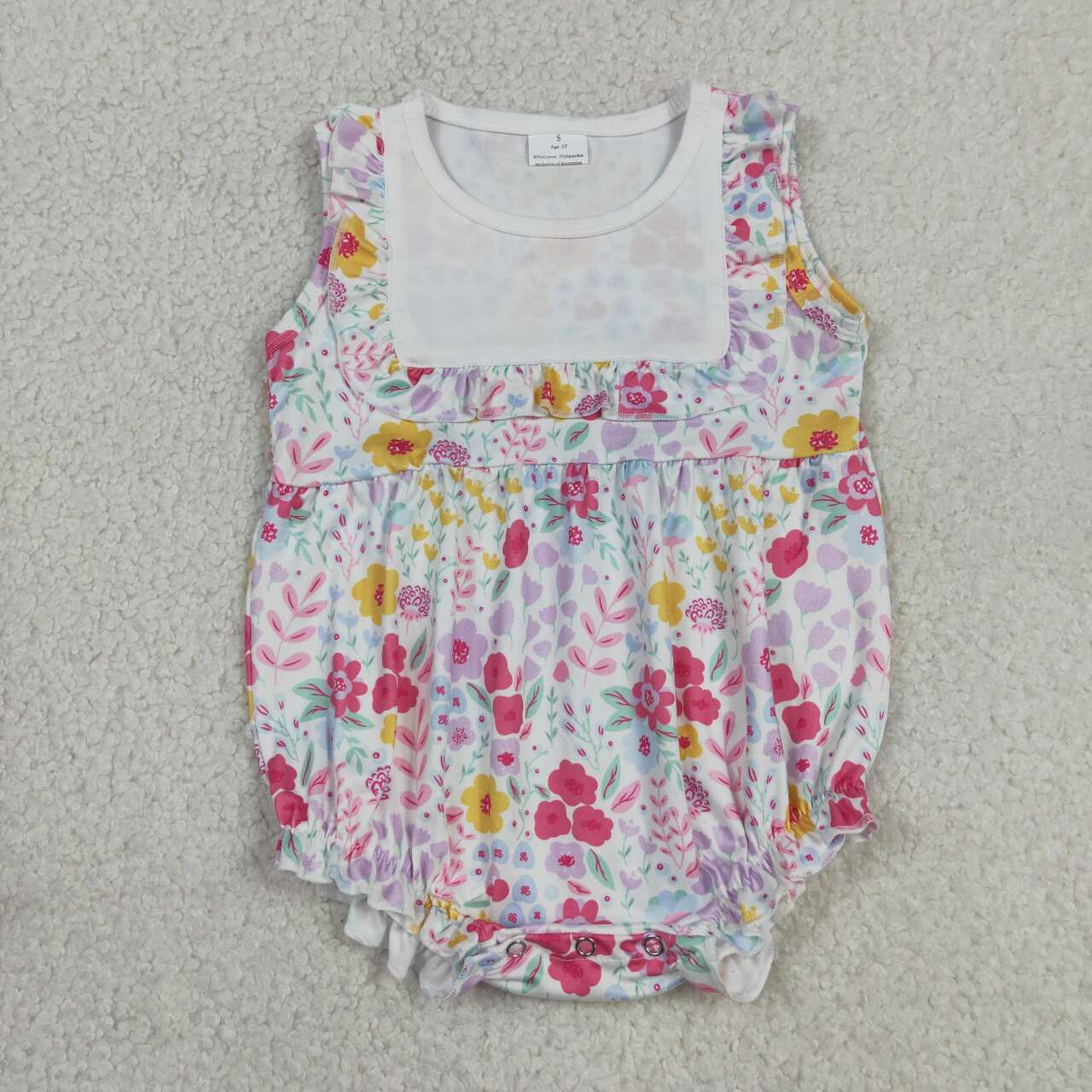 SR4021 Colorful Flowers Print Baby Girls Summer Romper