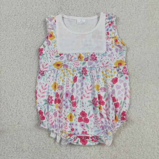SR4021 Colorful Flowers Print Baby Girls Summer Romper