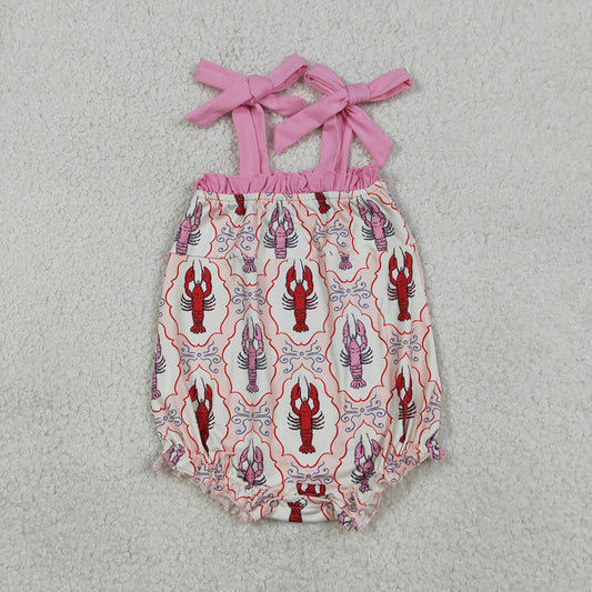 SR4032 Crayfish Pink Print Baby Girls Summer Strap Romper