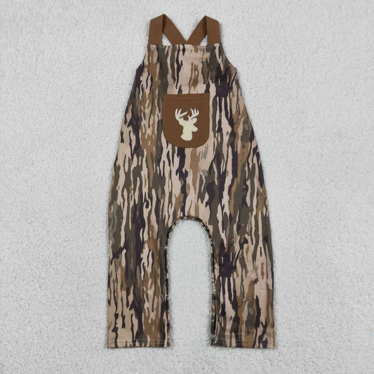 SR4048 Deer Embroidery Pocket Camo Print Baby Boys Summer Strap Romper