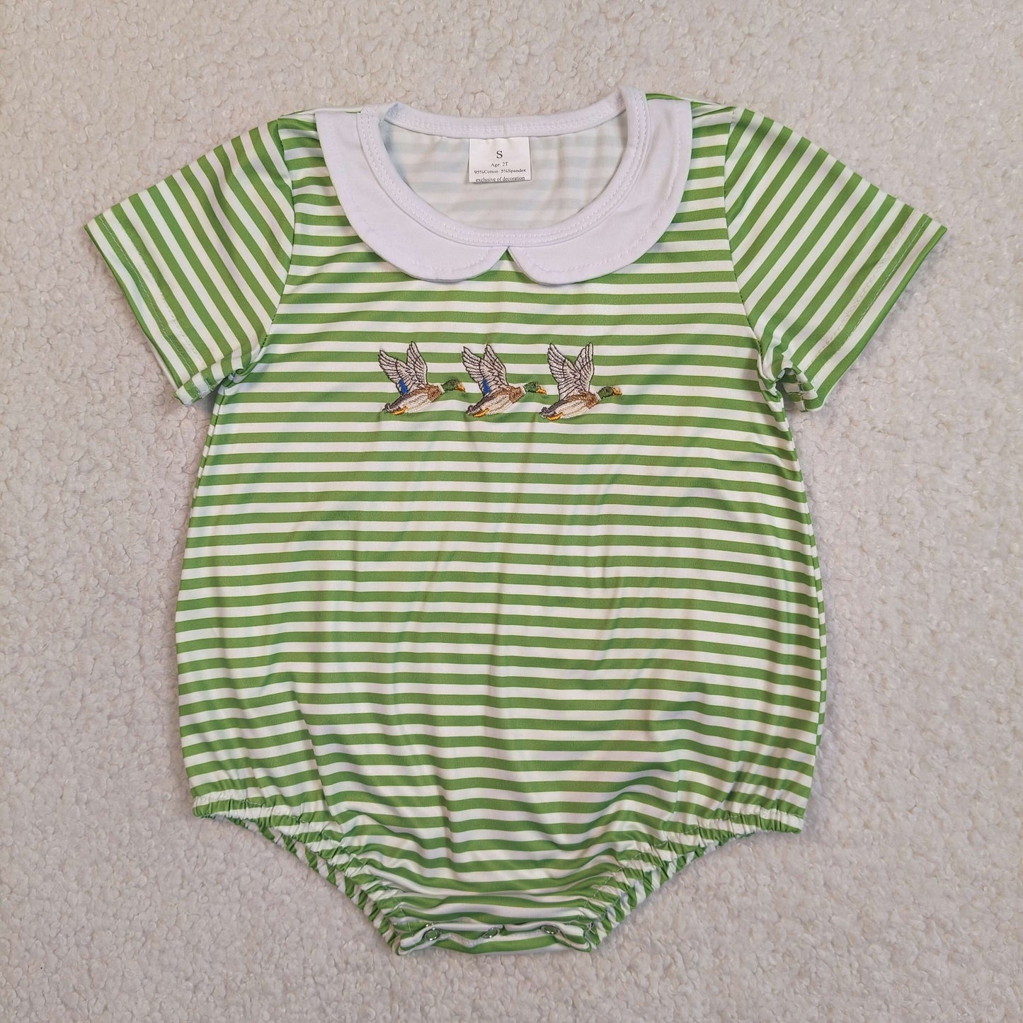 Mallard Embroidery Green Stripe Sibling Duck Matching Outfits