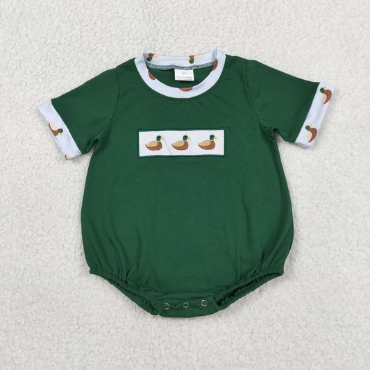Sibling Baby Girls Boys  Embroidery Mallard Duck Bubble Romper