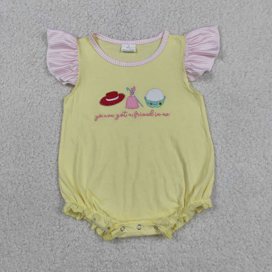 Hat Cartoon Toy Embroidery Yellow Baby Girls Summer Romper