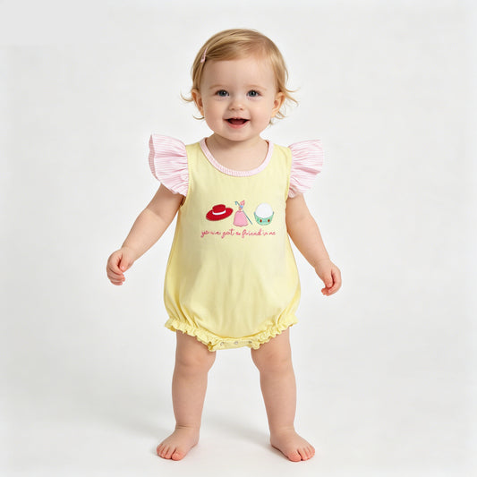 Hat Cartoon Toy Embroidery Yellow Baby Girls Summer Romper