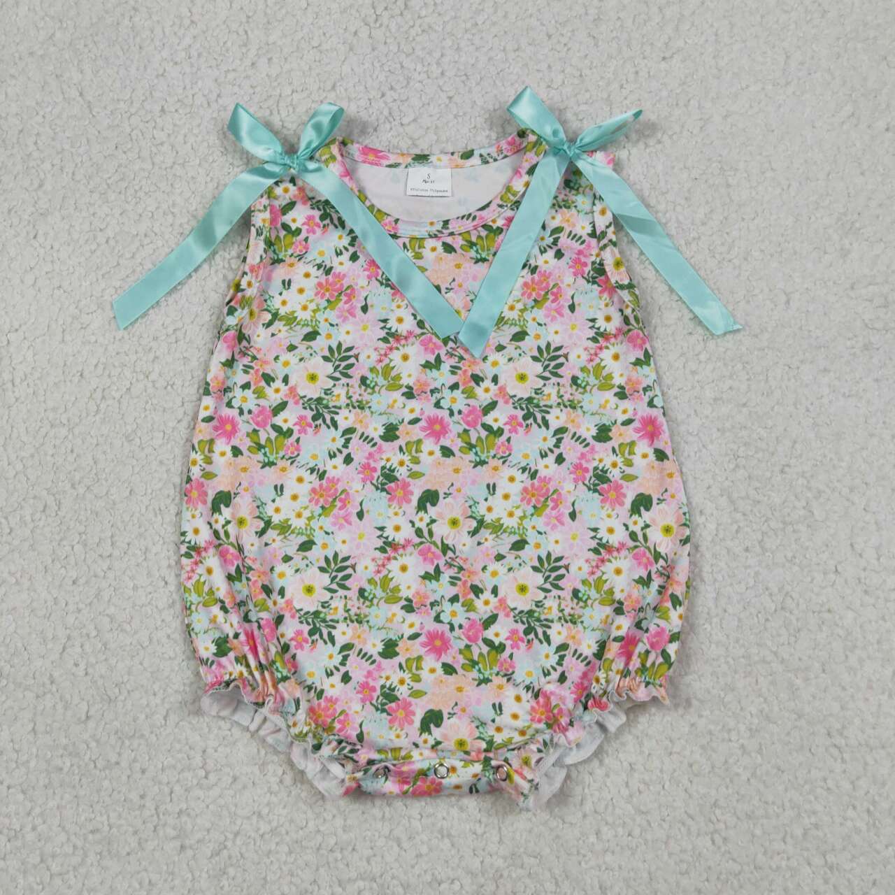 SR4111 Colorful Small Flowers Print Baby Girls Summer Sleeveless Romper