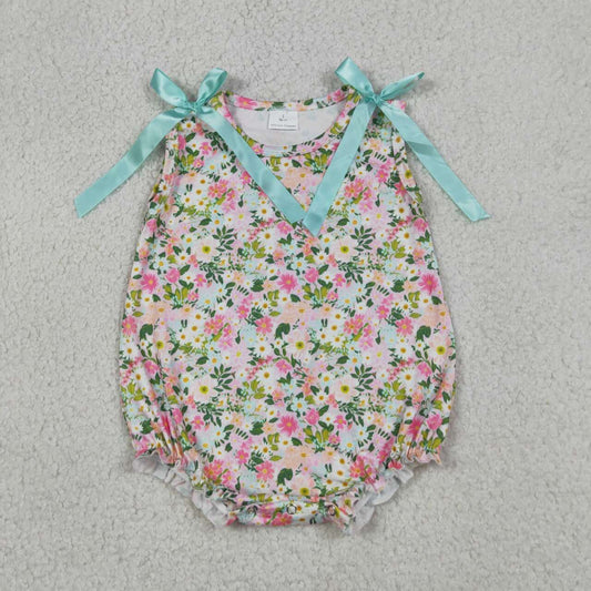 SR4111 Colorful Small Flowers Print Baby Girls Summer Sleeveless Romper