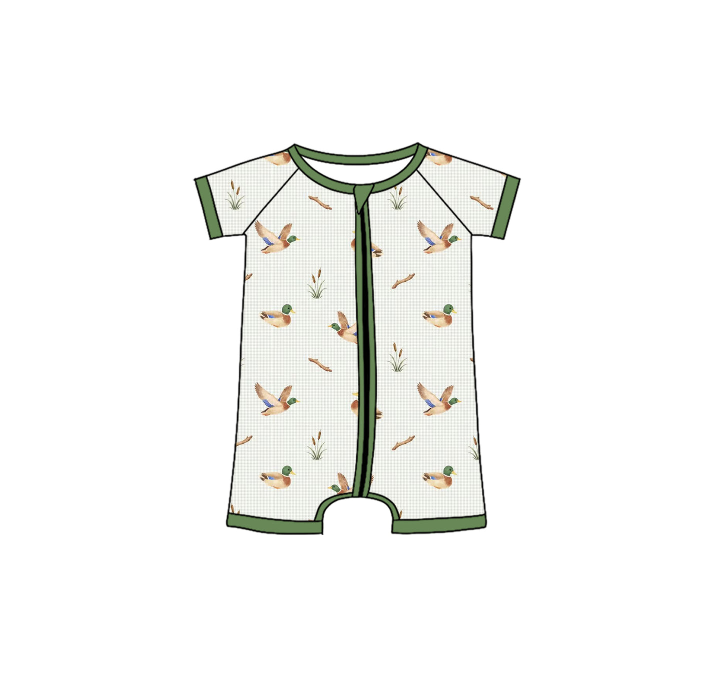 3.17 SR4118 Preorder Duck Print Baby Boys Summer Zipper Sleeper Romper