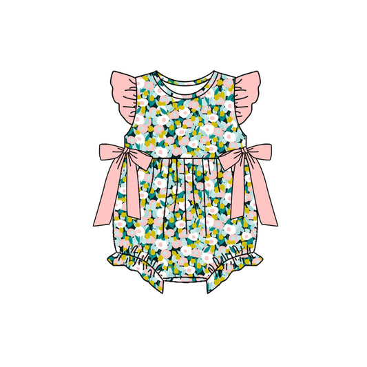 3.18 SR4125 Preorder Pink Flowers Print Baby Girls Summer Romper