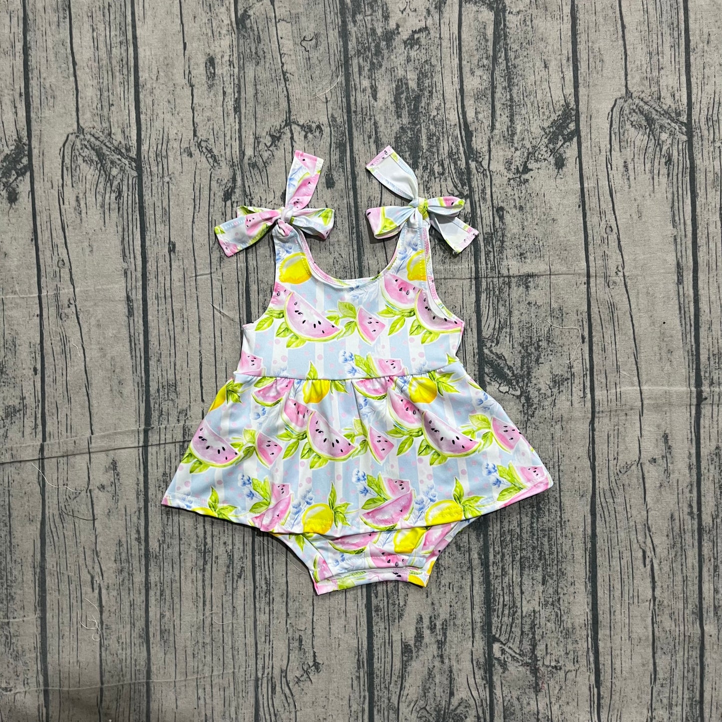 SR4135 Preorder Watermelon Lemon Stripes Print Baby Girls Summer Strap Skirts Romper ）
