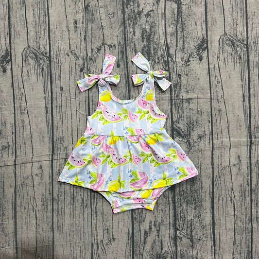 SR4135 Preorder Watermelon Lemon Stripes Print Baby Girls Summer Strap Skirts Romper ）