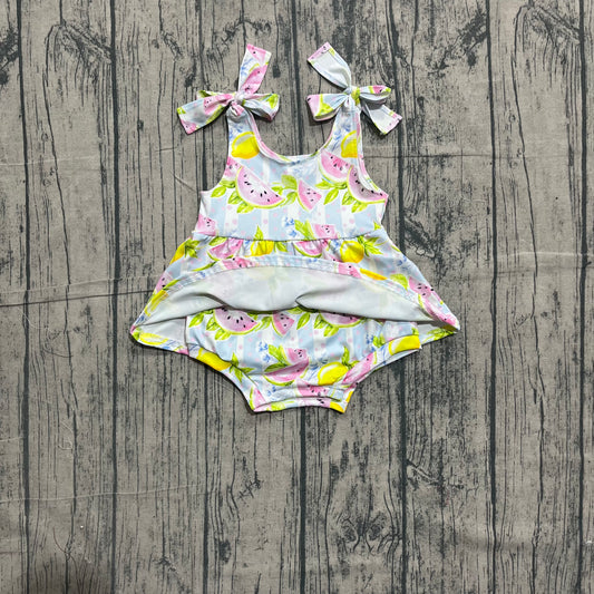 SR4135 Preorder Watermelon Lemon Stripes Print Baby Girls Summer Strap Skirts Romper ）