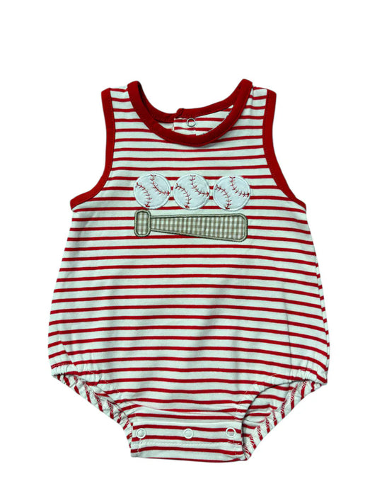 3.23 SR4148 Baby Boys Baseball Red Striped Sleeveless Bubble Romper Preorder