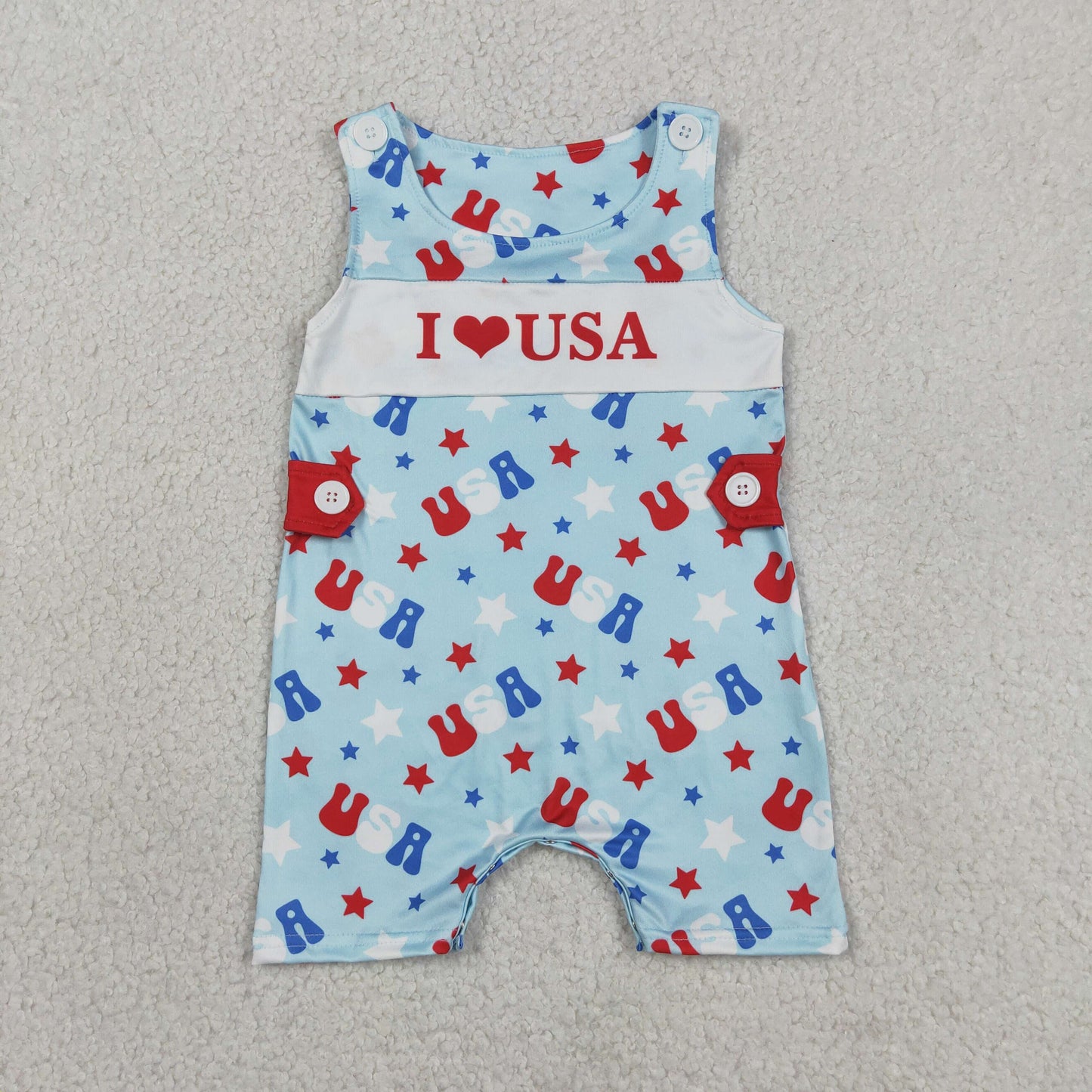 Sibling 4th of July Boys Outfits - "I Love USA" Print Shirt Set & Romper
