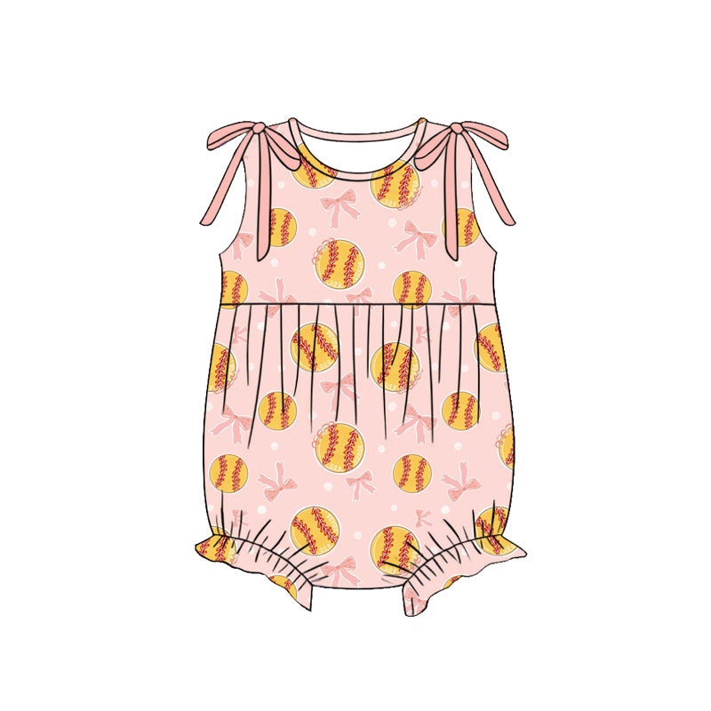 4.7 SR4168 Preorder Softball Bows Pink Girls Sleeveless Romper