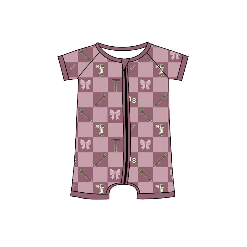 4.8 SR4171 Preorder Tool Plaid Baby Girls Zipper Sleeper Romper