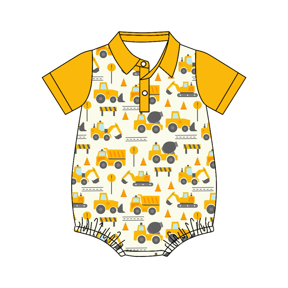 4.11 SR4176 Preorder Construction Trucks Print Baby Boys Summer Romper