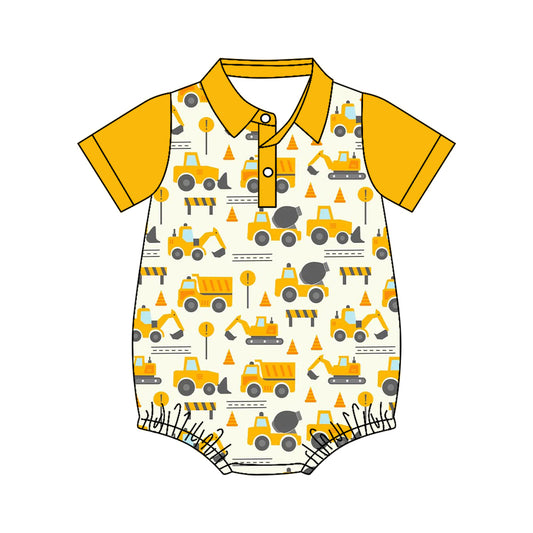 4.11 SR4176 Preorder Construction Trucks Print Baby Boys Summer Romper