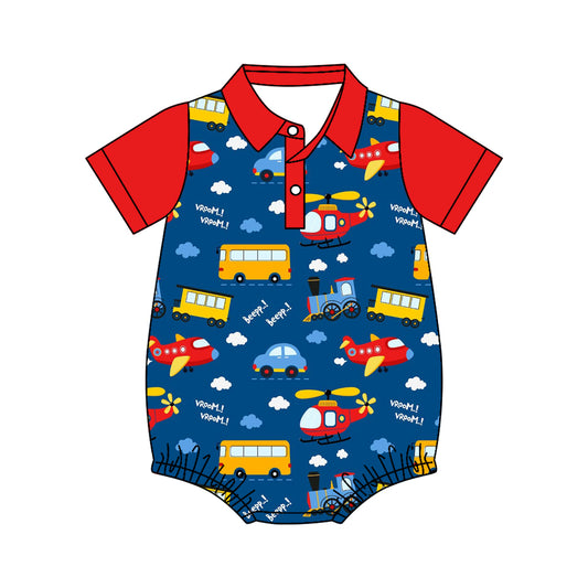 4.11 SR4178 Preorder Transportation Print Baby Boys Summer Romper
