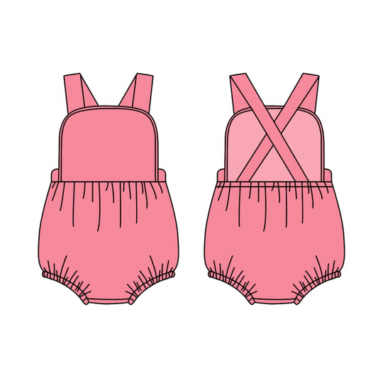 4.15 SR4187 Preorder Pink Cotton Baby Girls Strap Backless Romper