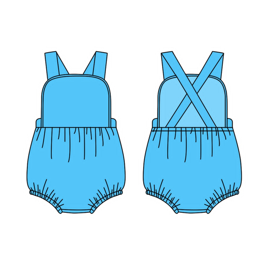 4.15 SR4189 Preorder Blue Cotton Baby Girls Strap Backless Romper