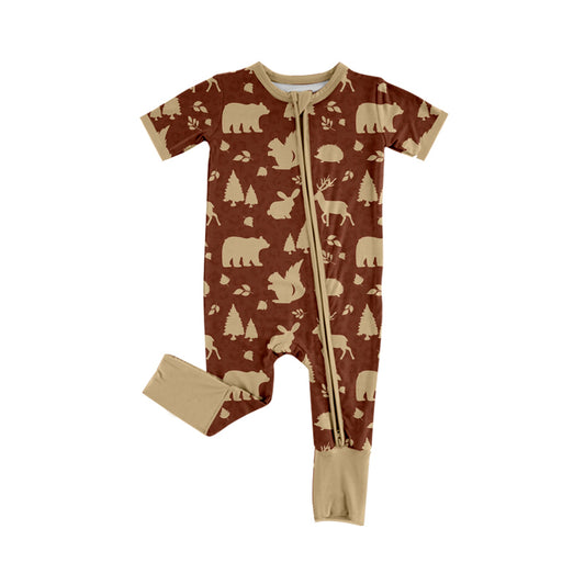 4.15 SR4191 Preorder Animals Brown Print Baby Zipper Sleeper Romper