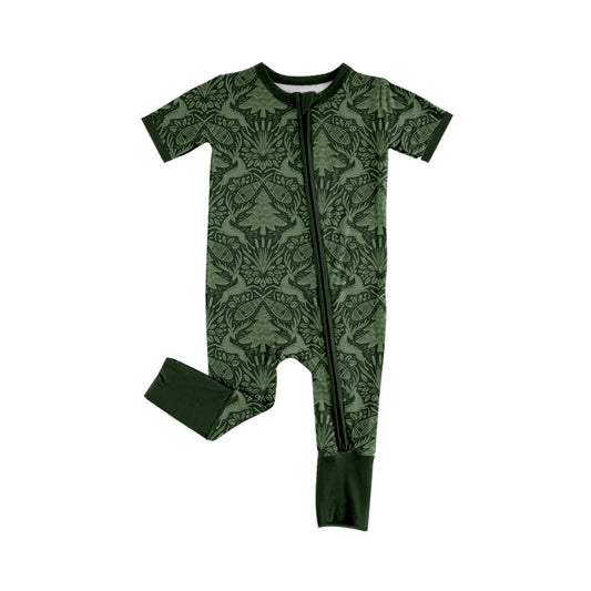 4.15 SR4194 Preorder Animals Green Print Baby Zipper Sleeper Romper