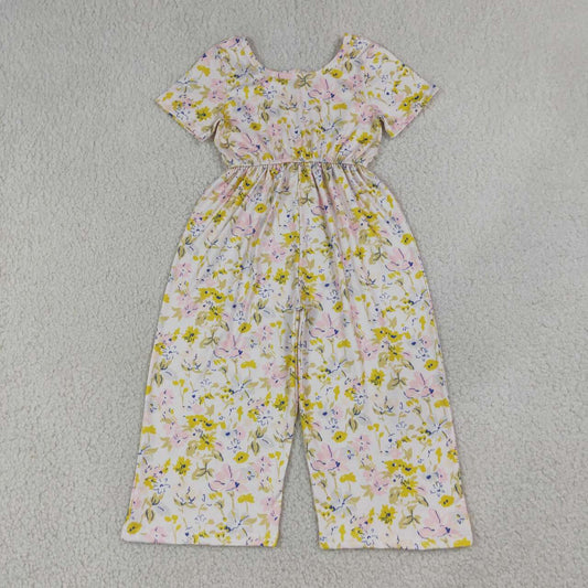 SR4196 Yellow Flowers Print Girls Straight Jumpsuits