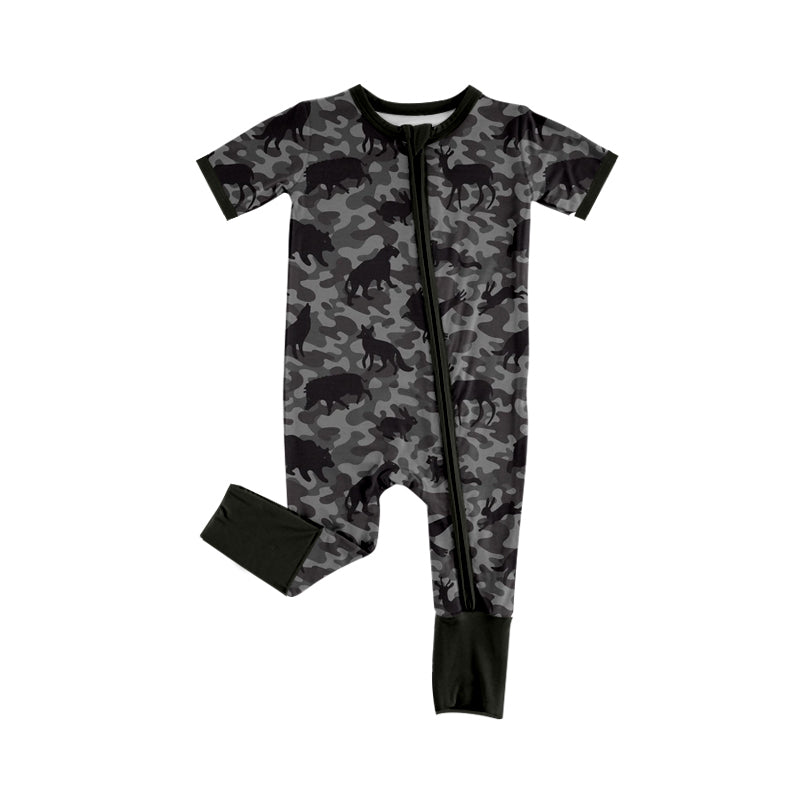 4.18 SR4208 Preorder Animals Camo Hunting Deer Baby Boys Zipper Sleeper Romper